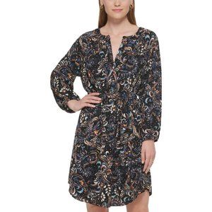 NWT Vince Camuto Printed Balloon-Sleeve Belted Dress VC2M3956 4 Black Multi